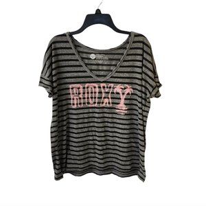 Roxy Oversized Loose Tee Striped Grey/Black Top Xs-2x